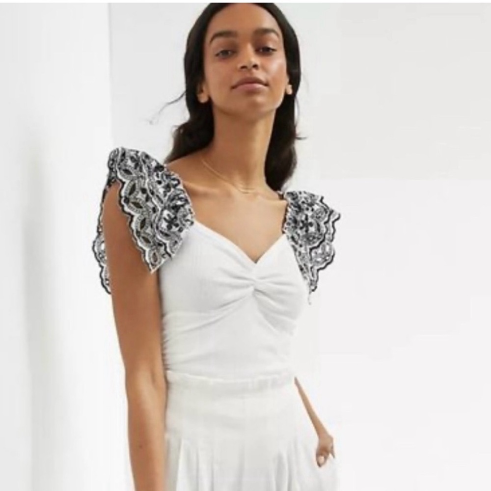 ANTHROPOLOGIE RUFFLE-SLEEVE EYELET
TOP